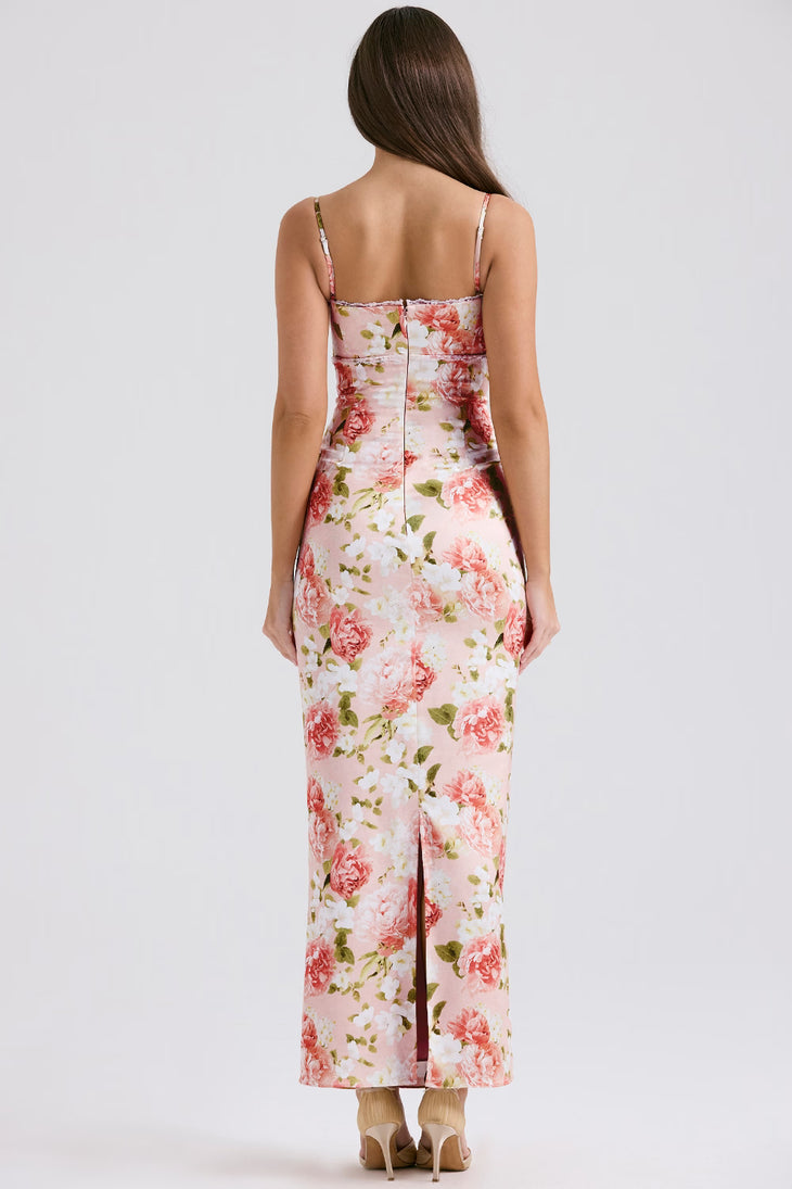 Josefina Peony Print Satin Maxi Dress in pink floral — House of CB | Endless UAE