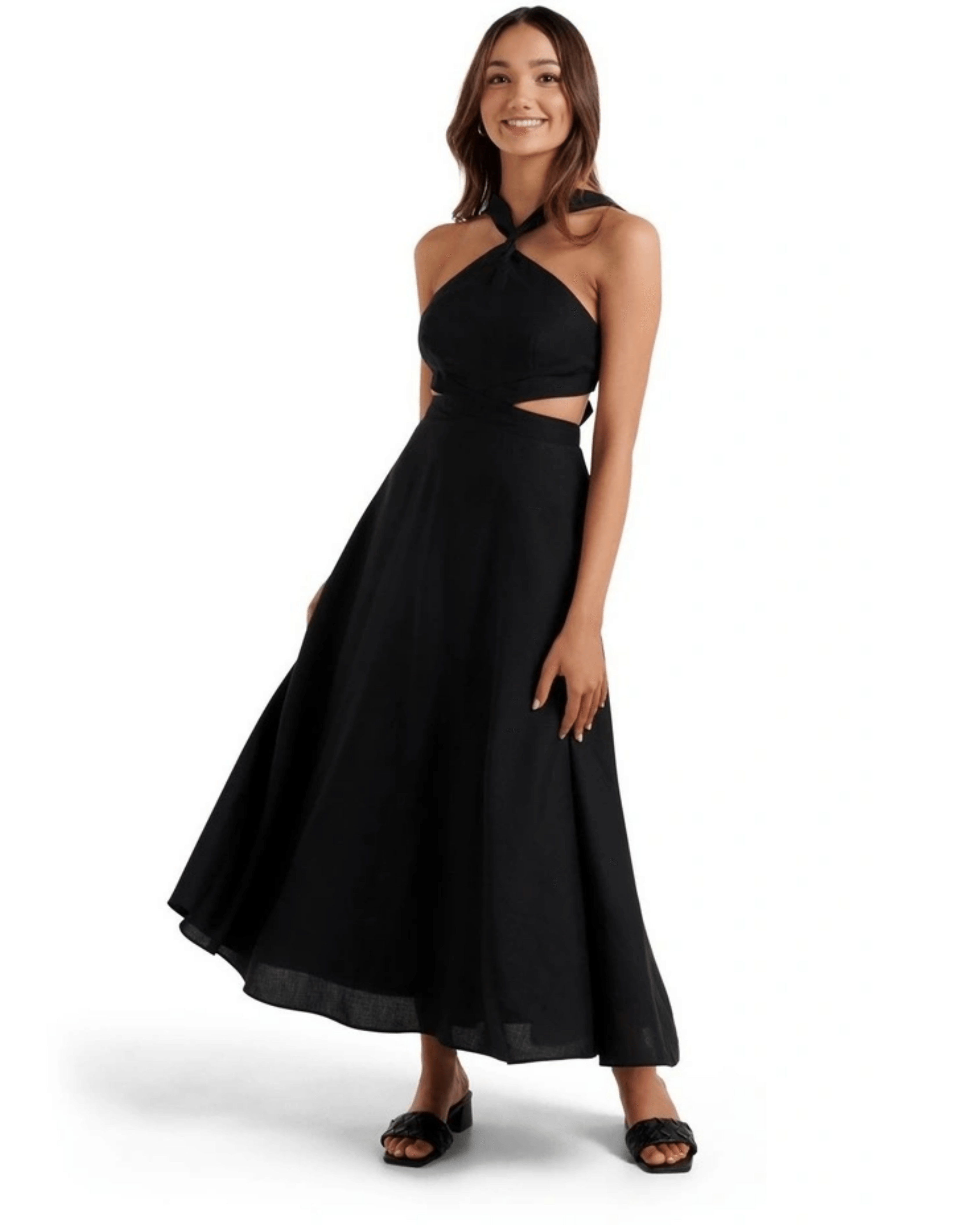 Justine Petite Linen Cross Midi Dress - Endless - UAE Rental and Resale for Women's Fashion