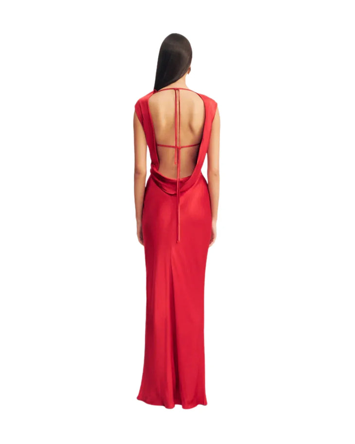 Red cowl neck sleeveless maxi dress with fitted silhouette — Shona Joy | Endless UAE