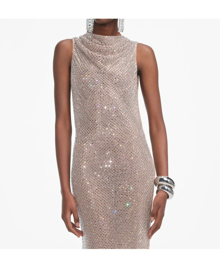 Sleeveless rhinestone maxi dress in champagne with draped neckline — Self-Portrait | Endless UAE