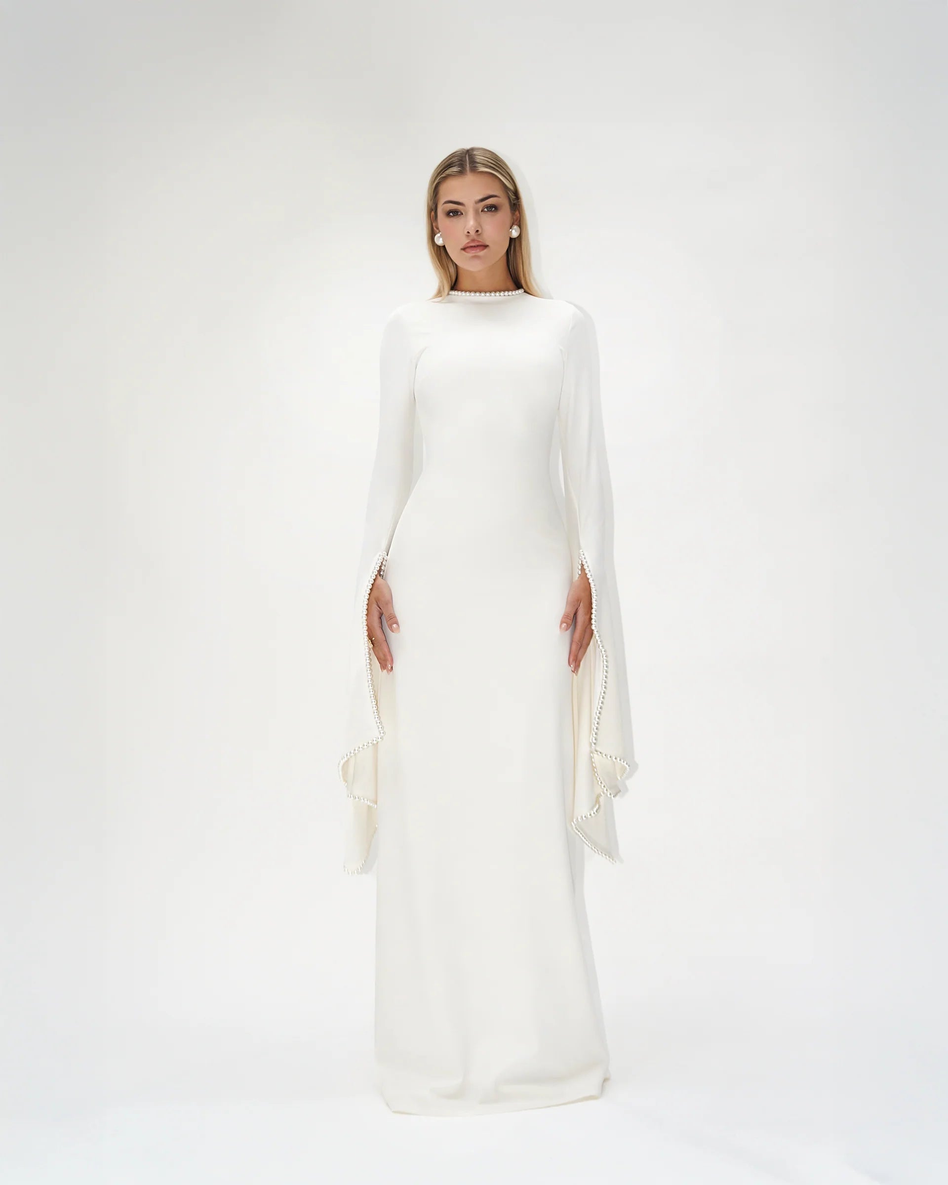 Kadela Dress in ivory cream with flowing cape sleeves — Khanum's | Endless UAE