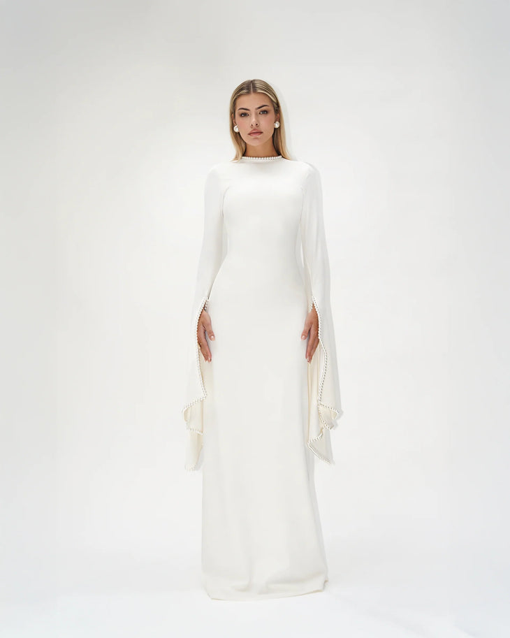 Kadela Dress in ivory cream with flowing cape sleeves — Khanum's | Endless UAE