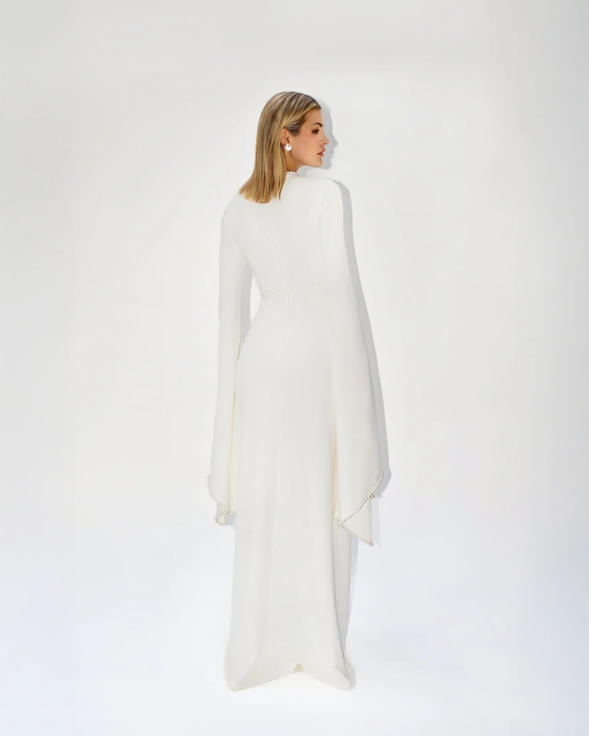 Kadela Dress in ivory cream with flowing cape sleeves — Khanum's | Endless UAE