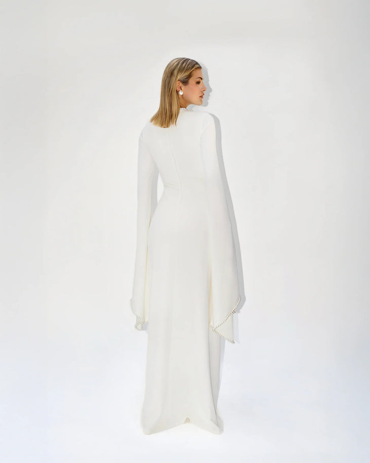 Kadela Dress in ivory cream with flowing cape sleeves — Khanum's | Endless UAE
