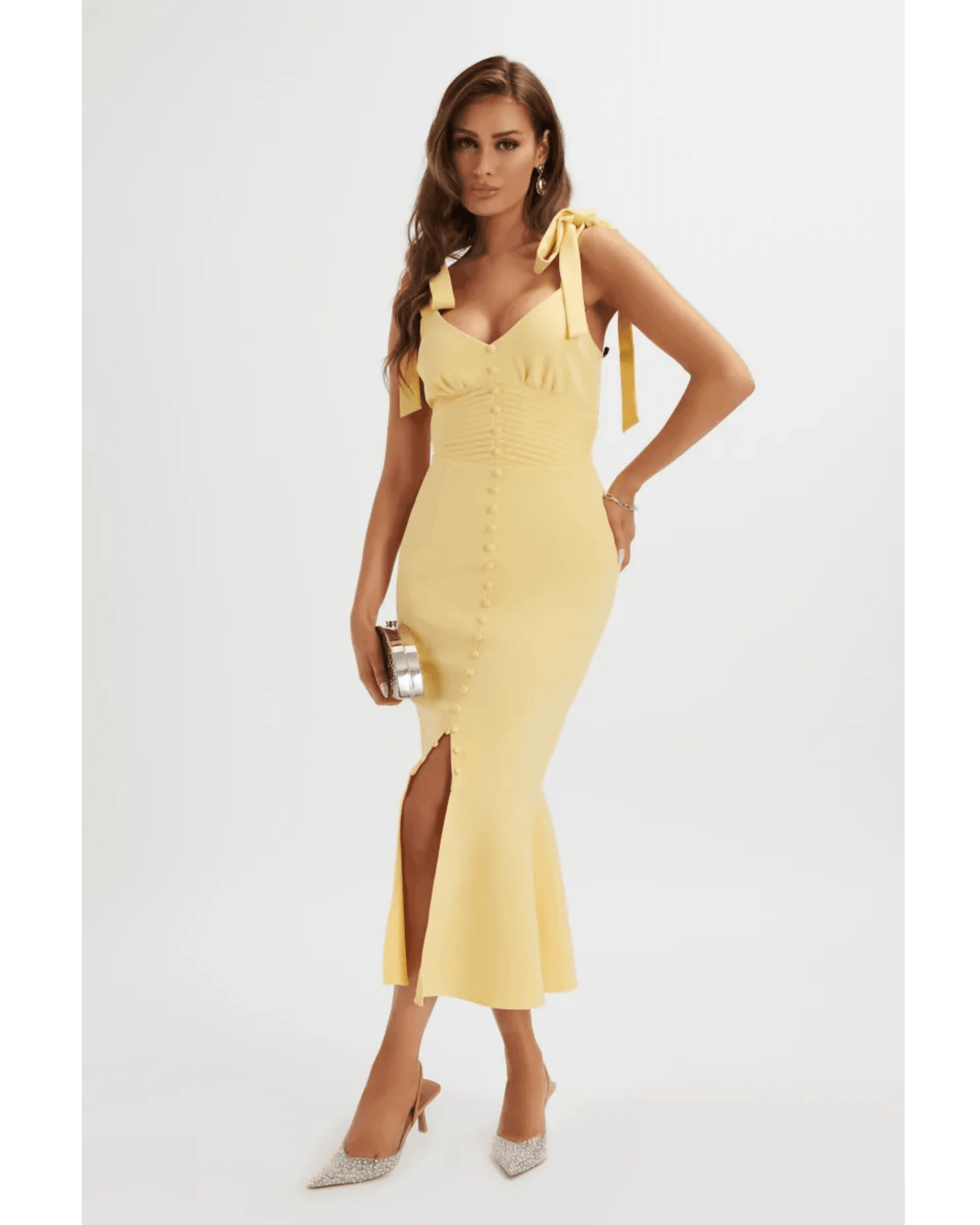 Kamila Tie Strap Micro Button Longline Midi Dress - Endless - UAE Rental and Resale for Women's Fashion