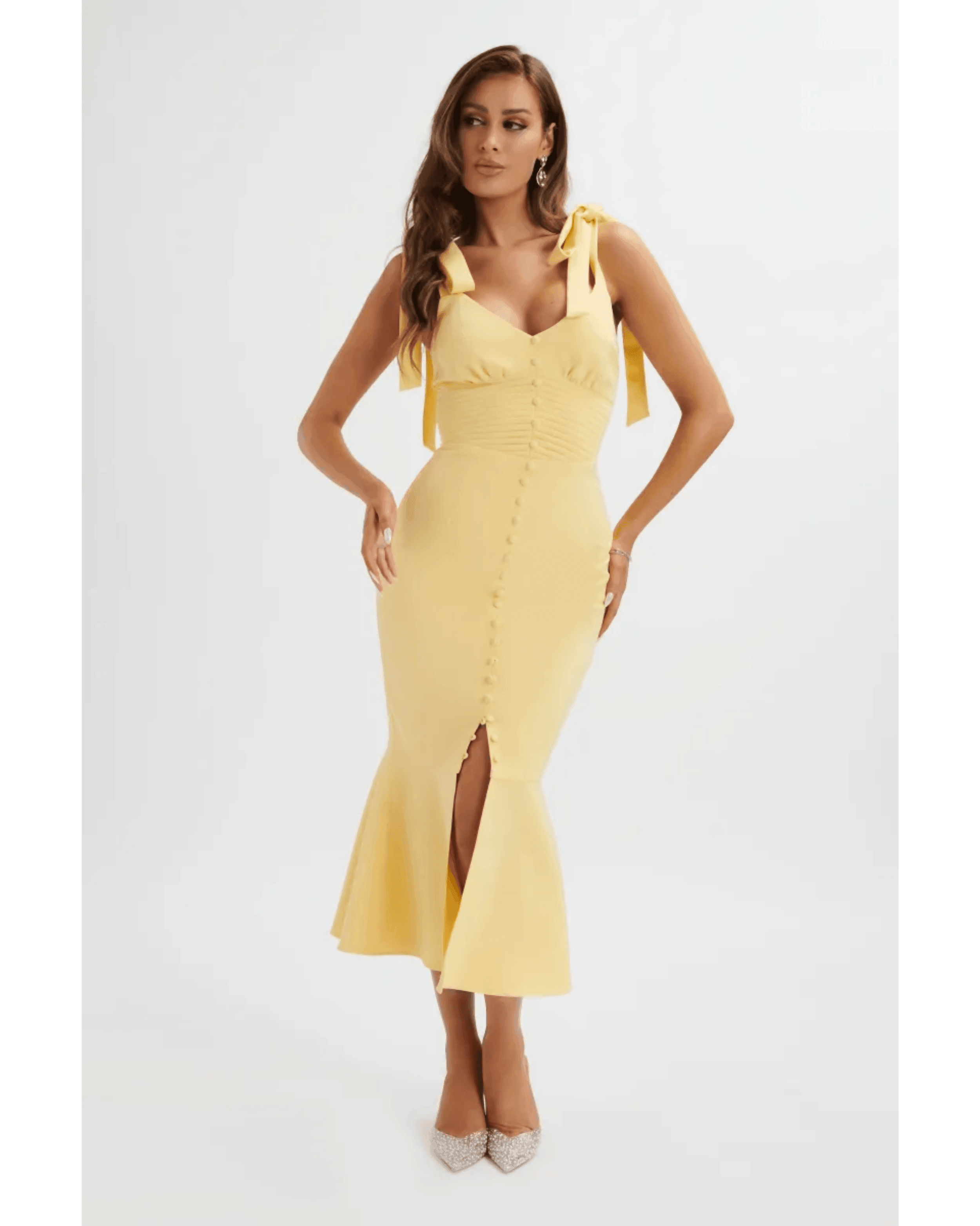 Kamila Tie Strap Micro Button Longline Midi Dress - Endless - UAE Rental and Resale for Women's Fashion