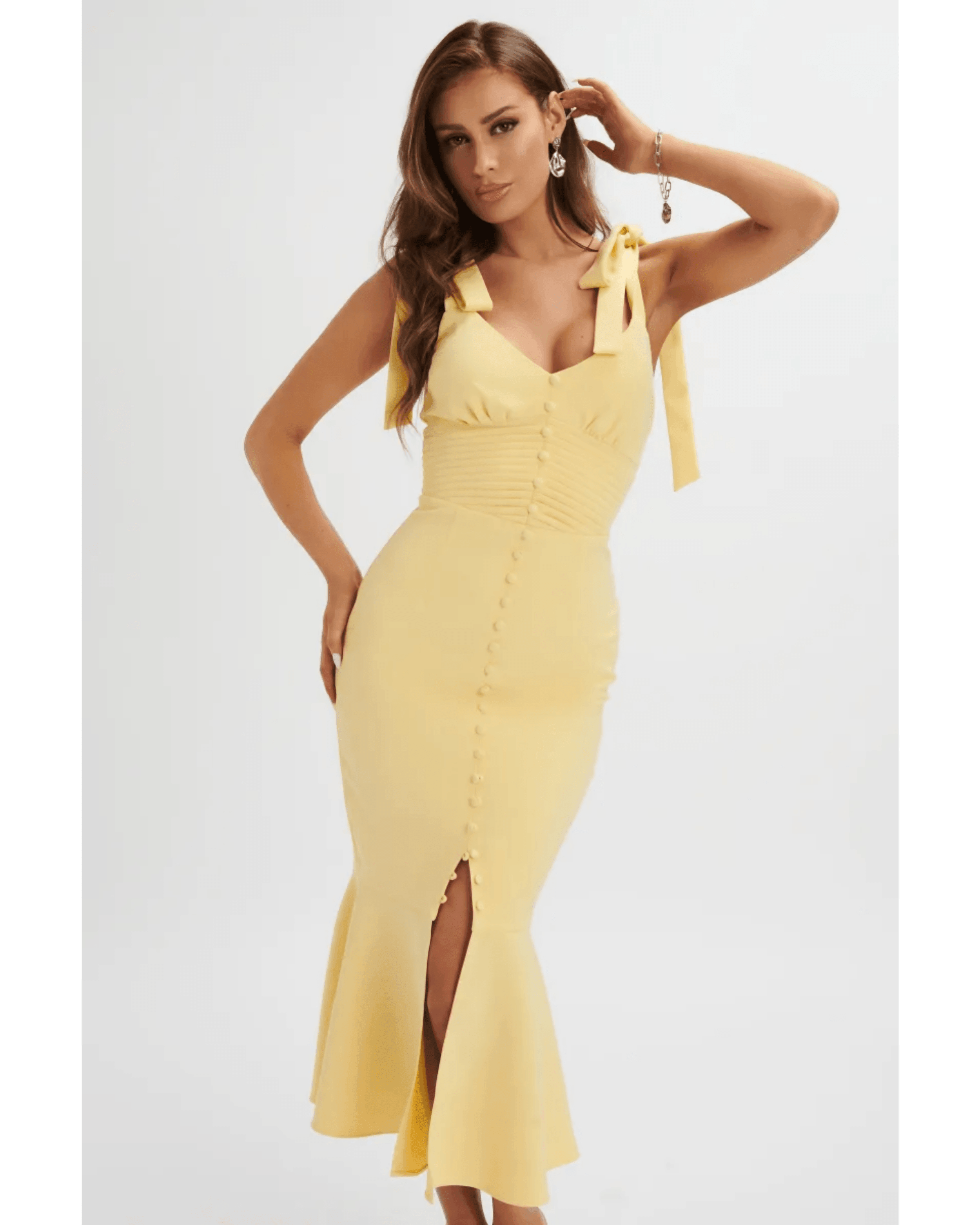 Kamila Tie Strap Micro Button Longline Midi Dress - Endless - UAE Rental and Resale for Women's Fashion