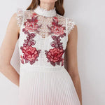 Tall Rose Guipure Lace Woven Pleat Skirt Midi Dress — Karen Millen | Endless UAE