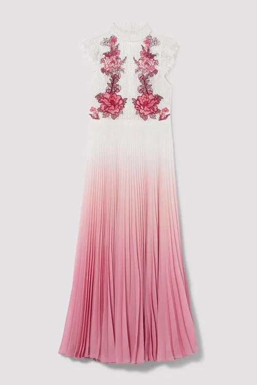 Tall Rose Guipure Lace Woven Pleat Skirt Midi Dress — Karen Millen | Endless UAE
