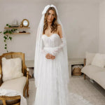 Kate white lace corset wedding dress with long veil — You&I | Endless UAE