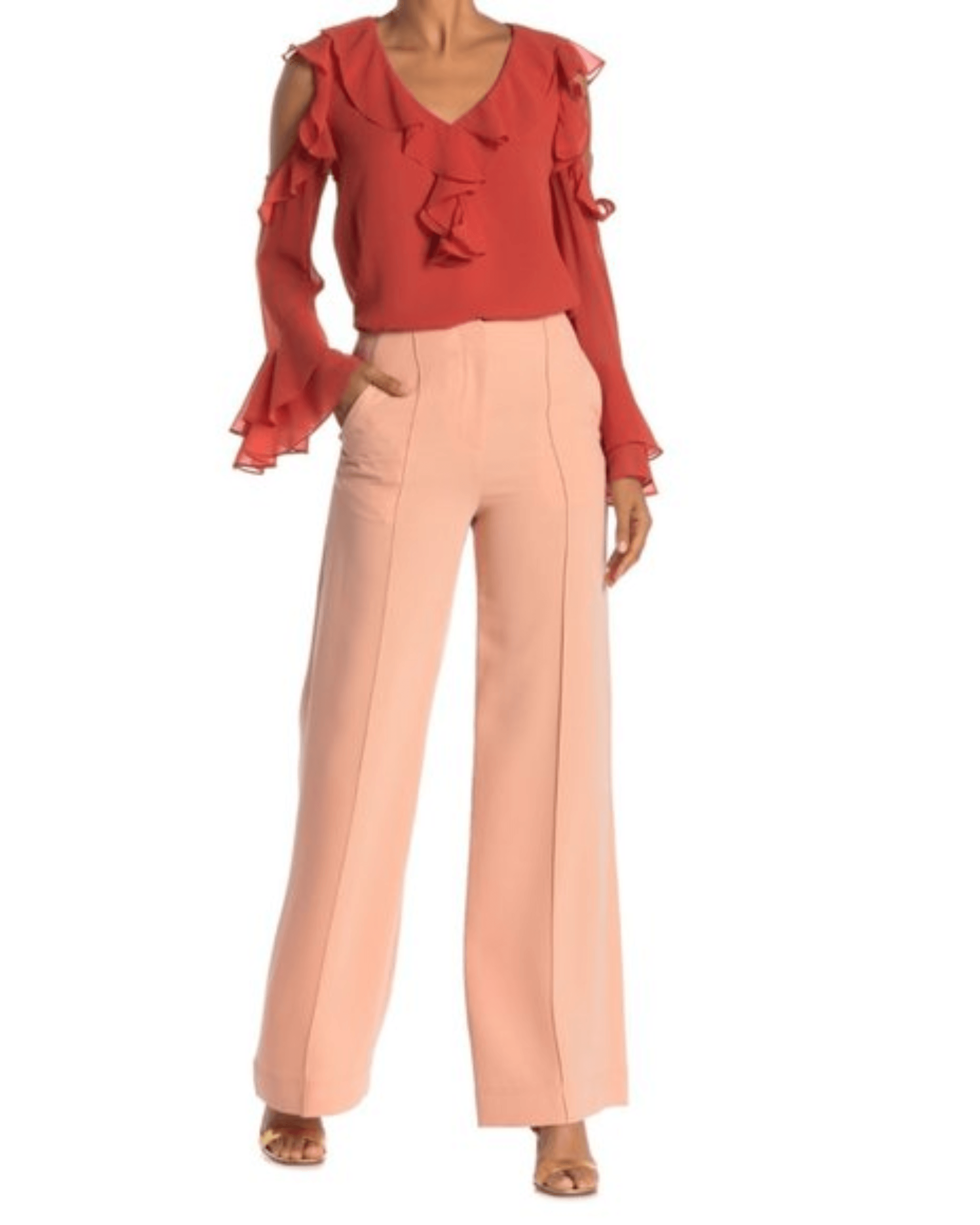 Wide leg tailored pants in blush pink with front pintuck seams and side pockets — Diane Von Furstenberg | Endless UAE