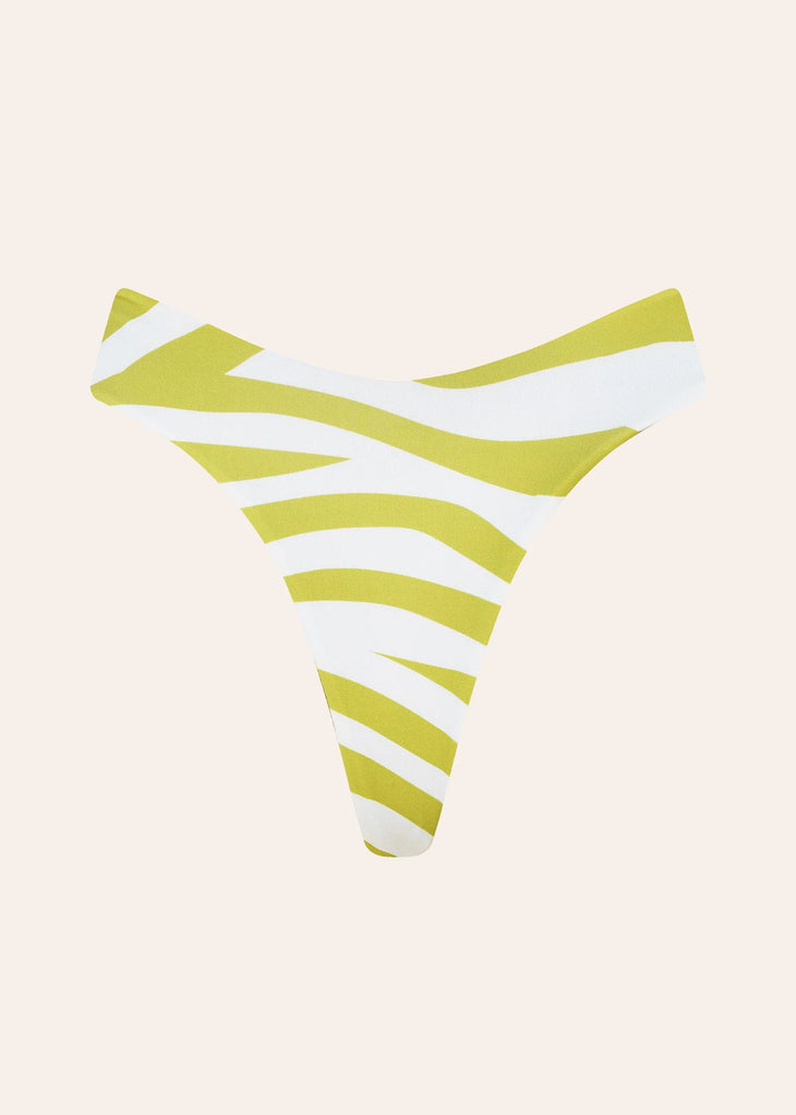 Reversible green and white striped bikini bottom with curved wrap design — Dvete | Endless UAE