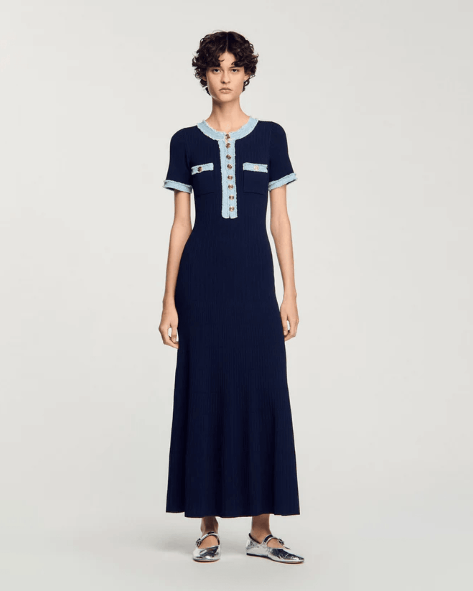 Knit And Denim Midi Dress