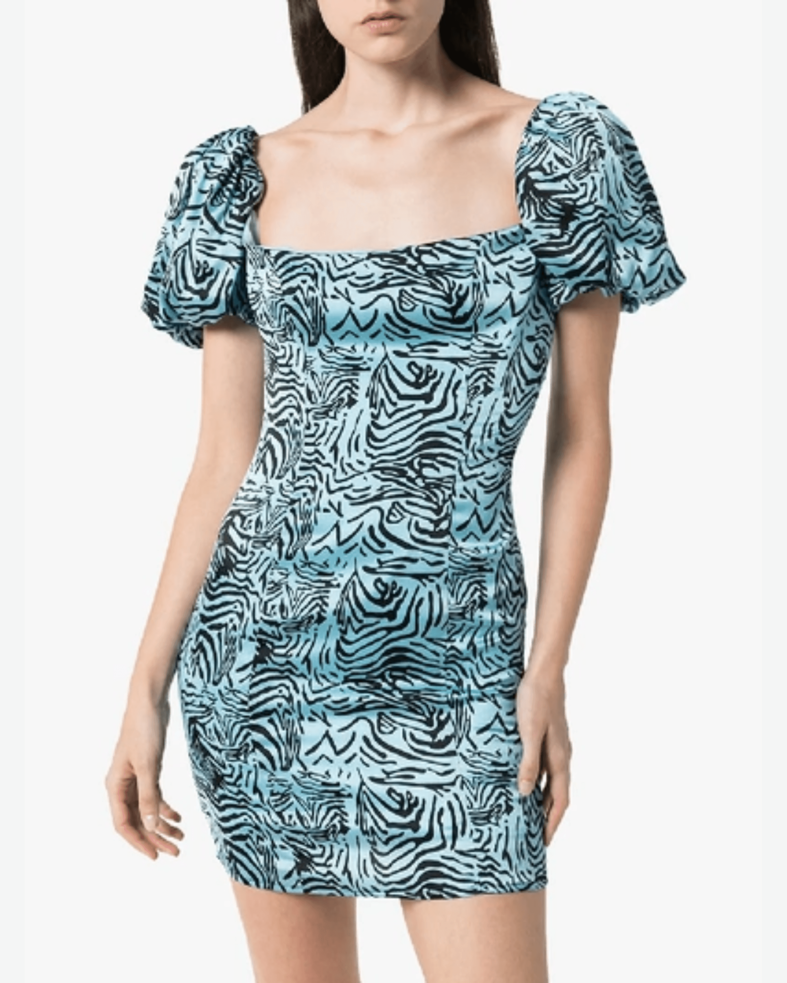 Koko Tiger Print Satin Dress In Blue - Endless - UAE Rental and Resale for Women's Fashion