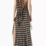 Black polka-dot one-shoulder maxi dress with open back and side slit — Alexandra Miro | Endless UAE