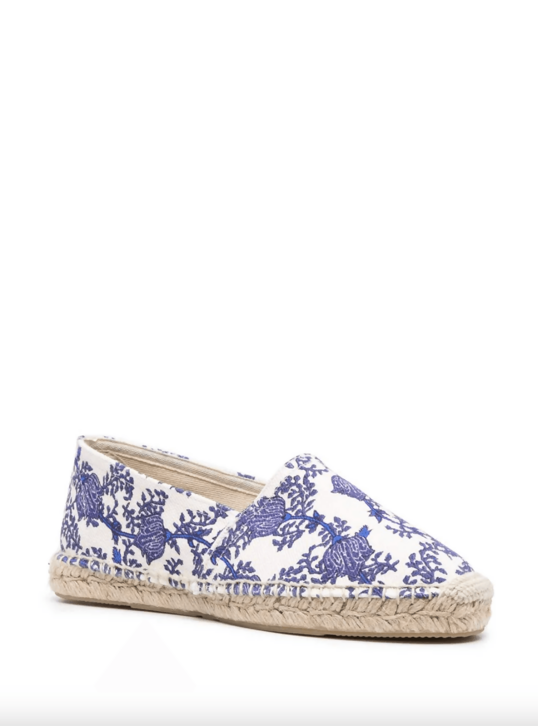 White espadrille shoes with blue floral embroidered pattern and natural jute sole — Isabel Marant | Endless UAE