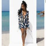 Annika Mini Dress in navy zebra print with fringe details — Rat & Boa | Endless UAE
