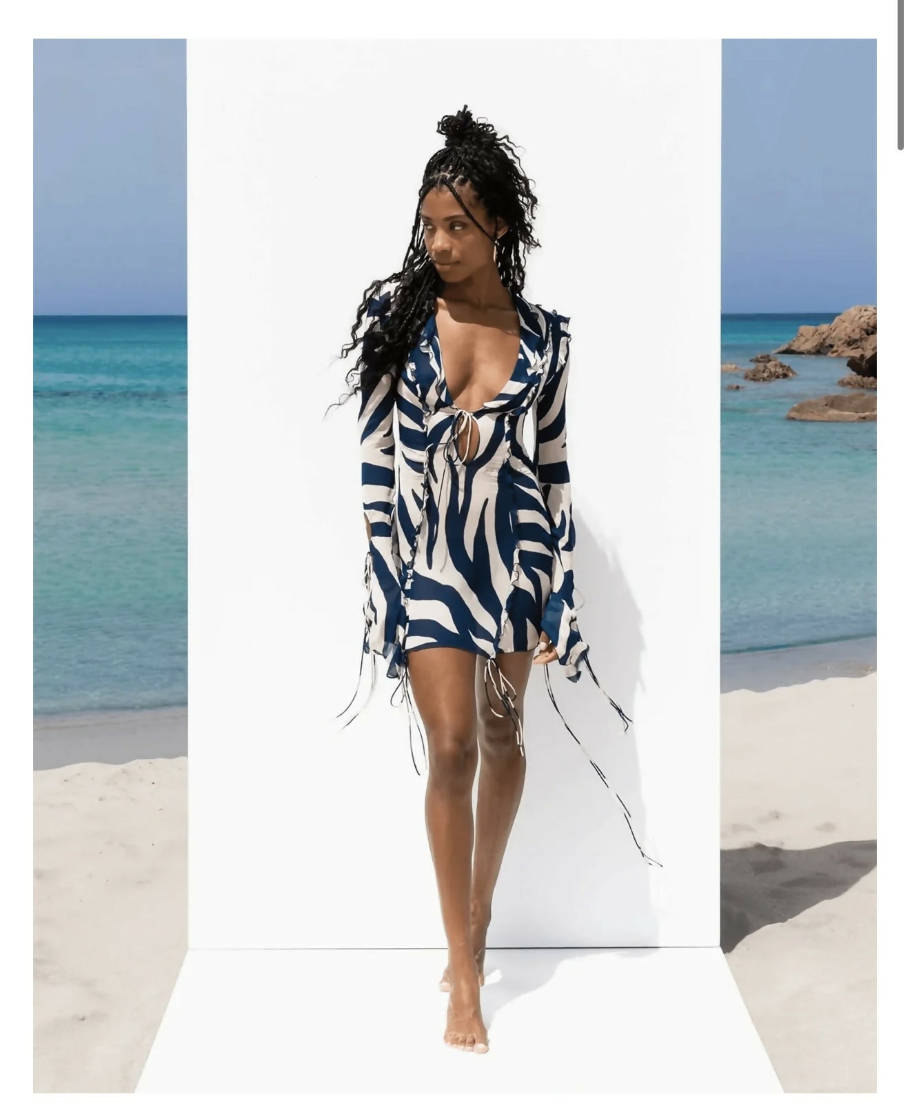 Annika Mini Dress in navy zebra print with fringe details — Rat & Boa | Endless UAE
