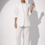 Woman wearing white linen blazer and trousers with white sandals — & Other Stories | Endless UAE