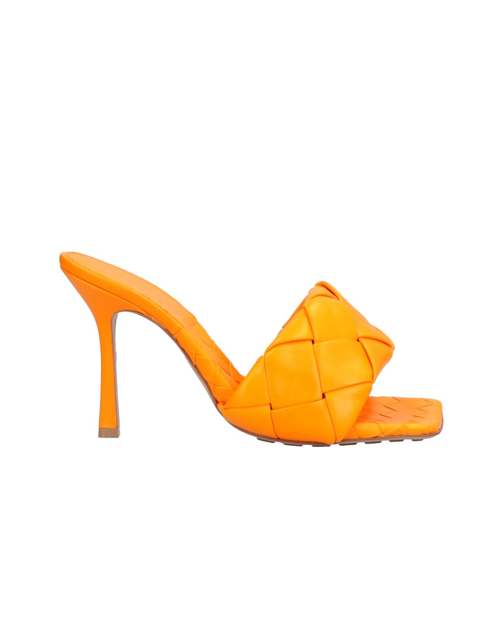 Bright orange Intrecciato leather Lido slide sandals with woven upper and thin stiletto heel — Bottega Veneta | Endless UAE