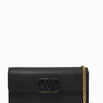 Black leather VLOGO chain wallet with gold hardware — Valentino | Endless UAE