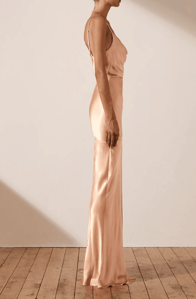 La Lune Bias Cowl Neck Maxi Dress in Desert Rose - Endless - UAE Rental and Resale for Women's Fashion