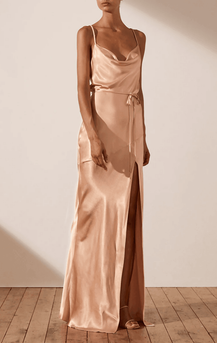 La Lune Bias Cowl Neck Maxi Dress in Desert Rose - Endless - UAE Rental and Resale for Women's Fashion