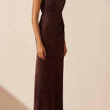 La Lune Gathered One Shoulder Maxi Dress in Cocoa - Endless - UAE Rental and Resale for Women's Fashion