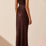 La Lune Gathered One Shoulder Maxi Dress in Cocoa - Endless - UAE Rental and Resale for Women's Fashion