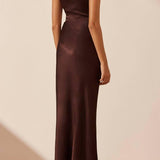 La Lune Gathered One Shoulder Maxi Dress in Cocoa - Endless - UAE Rental and Resale for Women's Fashion