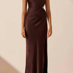 La Lune Gathered One Shoulder Maxi Dress in Cocoa - Endless - UAE Rental and Resale for Women's Fashion