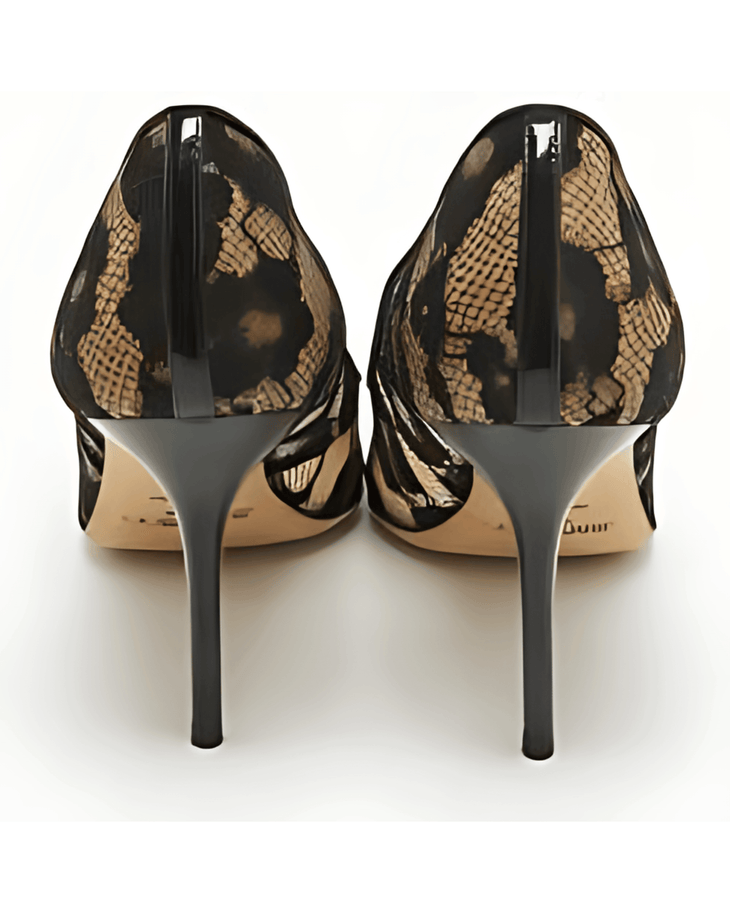 Lace and Patent Leather Pointed-Toe Pumps - Endless - UAE Rental and Resale for Women's Fashion