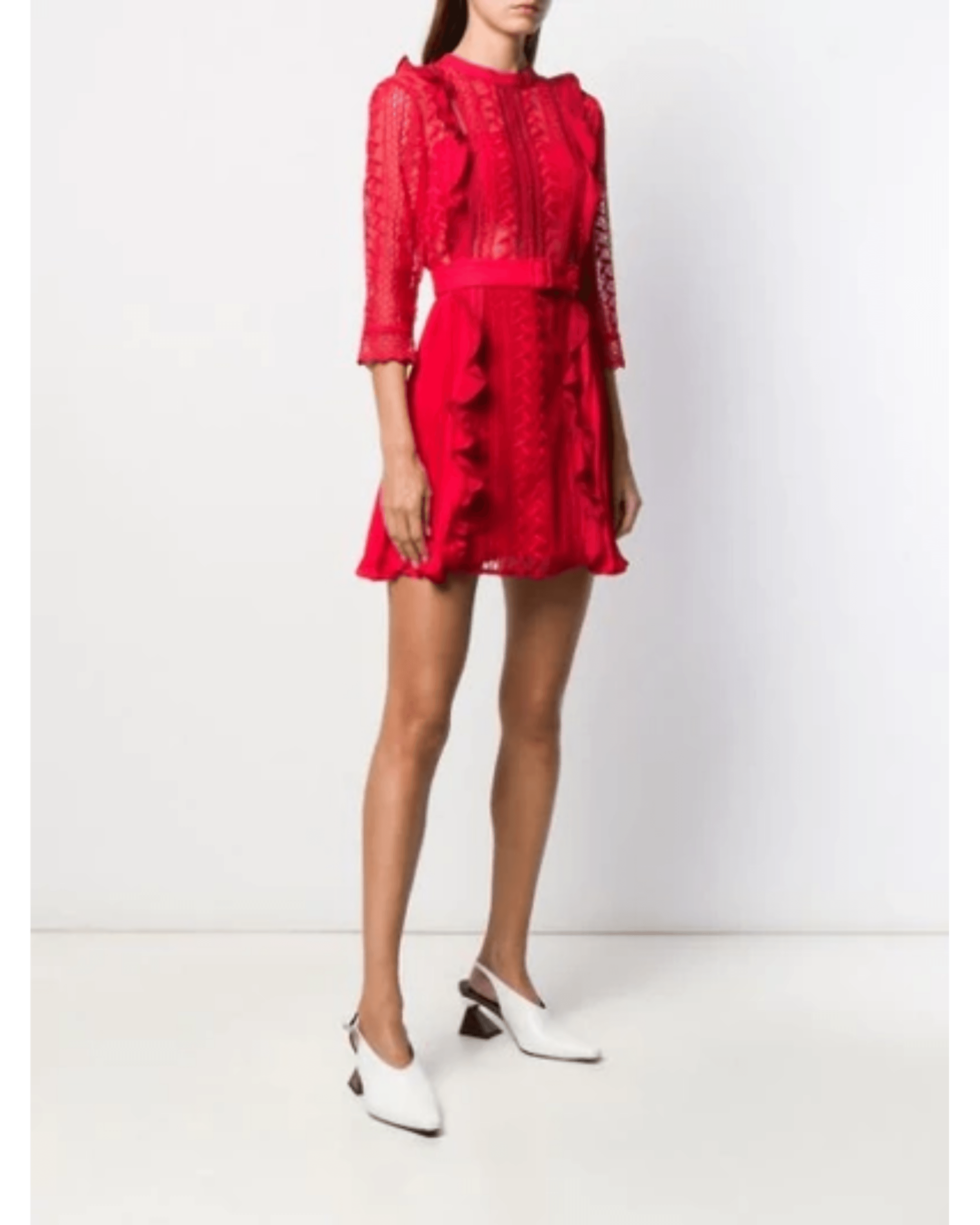 Lace Detail Belted Mini Dress - Endless - UAE Rental and Resale for Women's Fashion