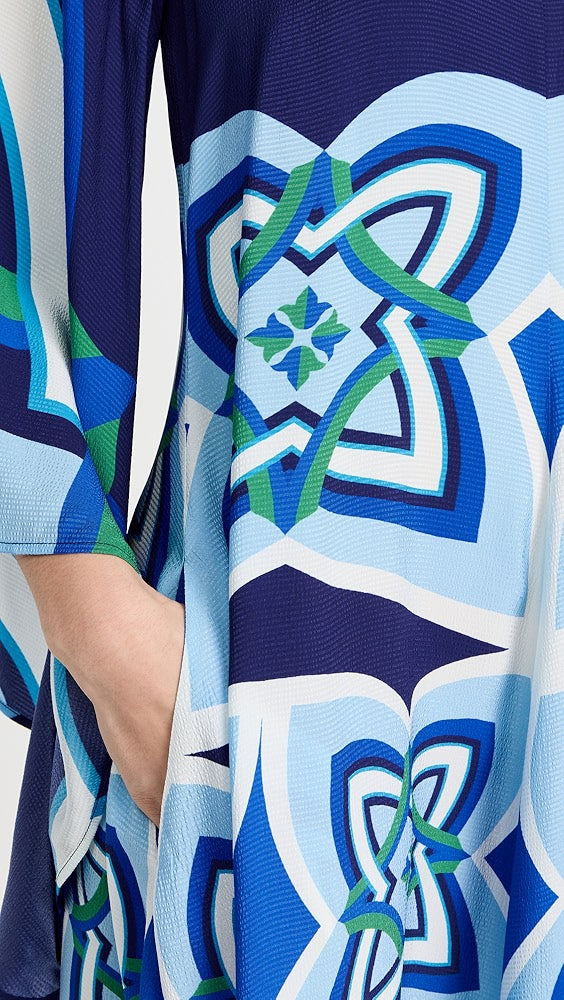 Magnifico Dress in blue geometric print with hand in pocket detail — La Doublej | Endless UAE