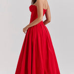 Woman wearing a red strapless corset midi dress with full skirt — House of CB | Endless UAE