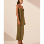 Lani Strapless Gathered Midi Dress - Endless - UAE Rental and Resale for Women's Fashion
