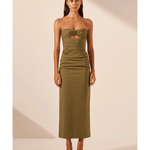 Lani Strapless Gathered Midi Dress - Endless - UAE Rental and Resale for Women's Fashion