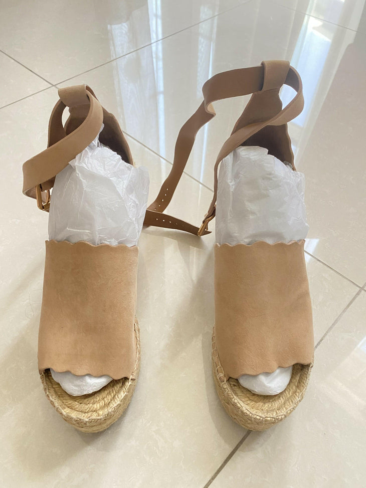 Lauren scalloped suede espadrille wedge sandals - Endless - UAE Rental and Resale for Women's Fashion