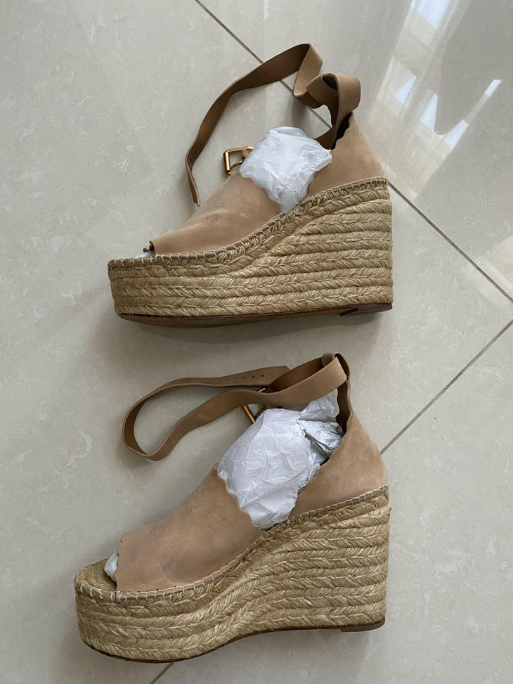 Lauren scalloped suede espadrille wedge sandals - Endless - UAE Rental and Resale for Women's Fashion