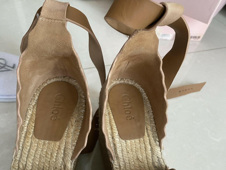 Lauren scalloped suede espadrille wedge sandals - Endless - UAE Rental and Resale for Women's Fashion