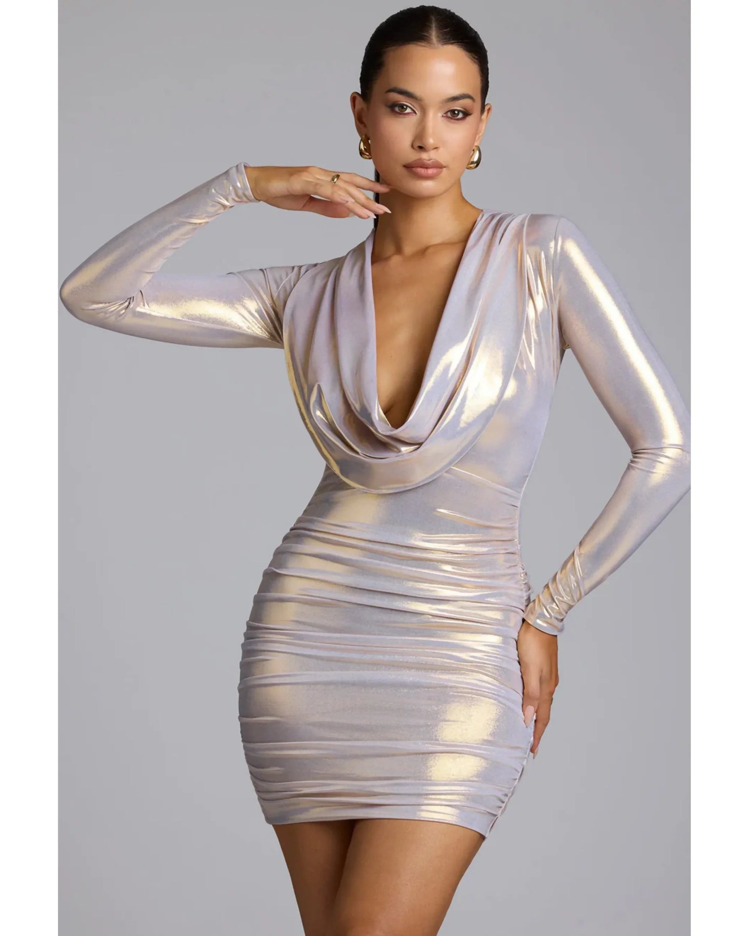 Layla Long Sleeve Metallic Jersey Mini Dress - Endless - UAE Rental and Resale for Women's Fashion