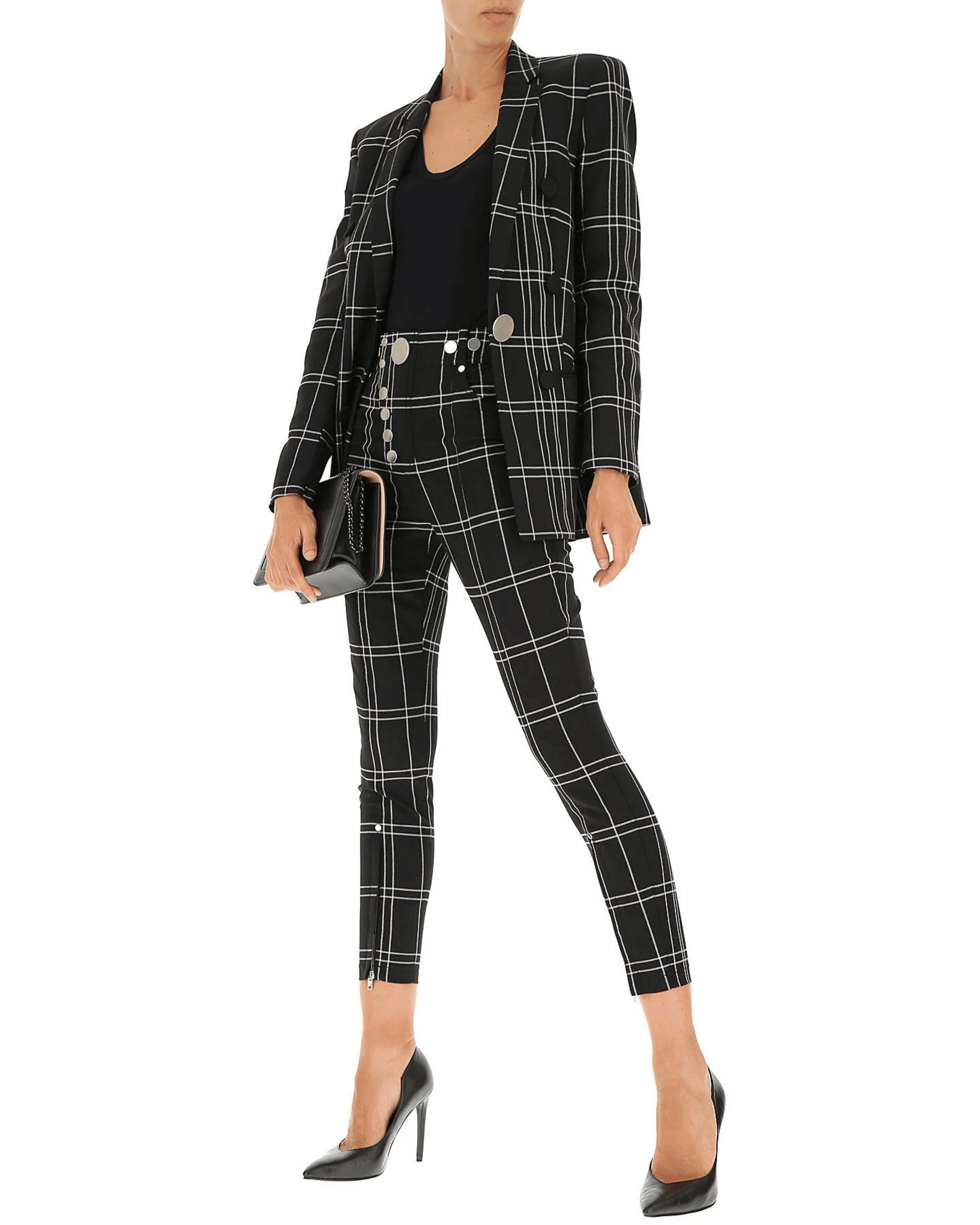 Leather-trimmed Checked Woven Blazer Windowpane - Endless - UAE Rental and Resale for Women's Fashion