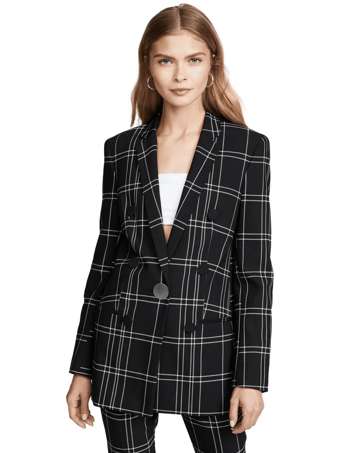 Leather-trimmed Checked Woven Blazer Windowpane - Endless - UAE Rental and Resale for Women's Fashion