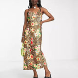 Leopard Print Satin Midi Dress - Endless - UAE Rental and Resale for Women's Fashion