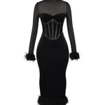 Lianna Black Velvet Midi Dress - Endless - UAE Rental and Resale for Women's Fashion