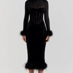 Lianna Black Velvet Midi Dress - Endless - UAE Rental and Resale for Women's Fashion
