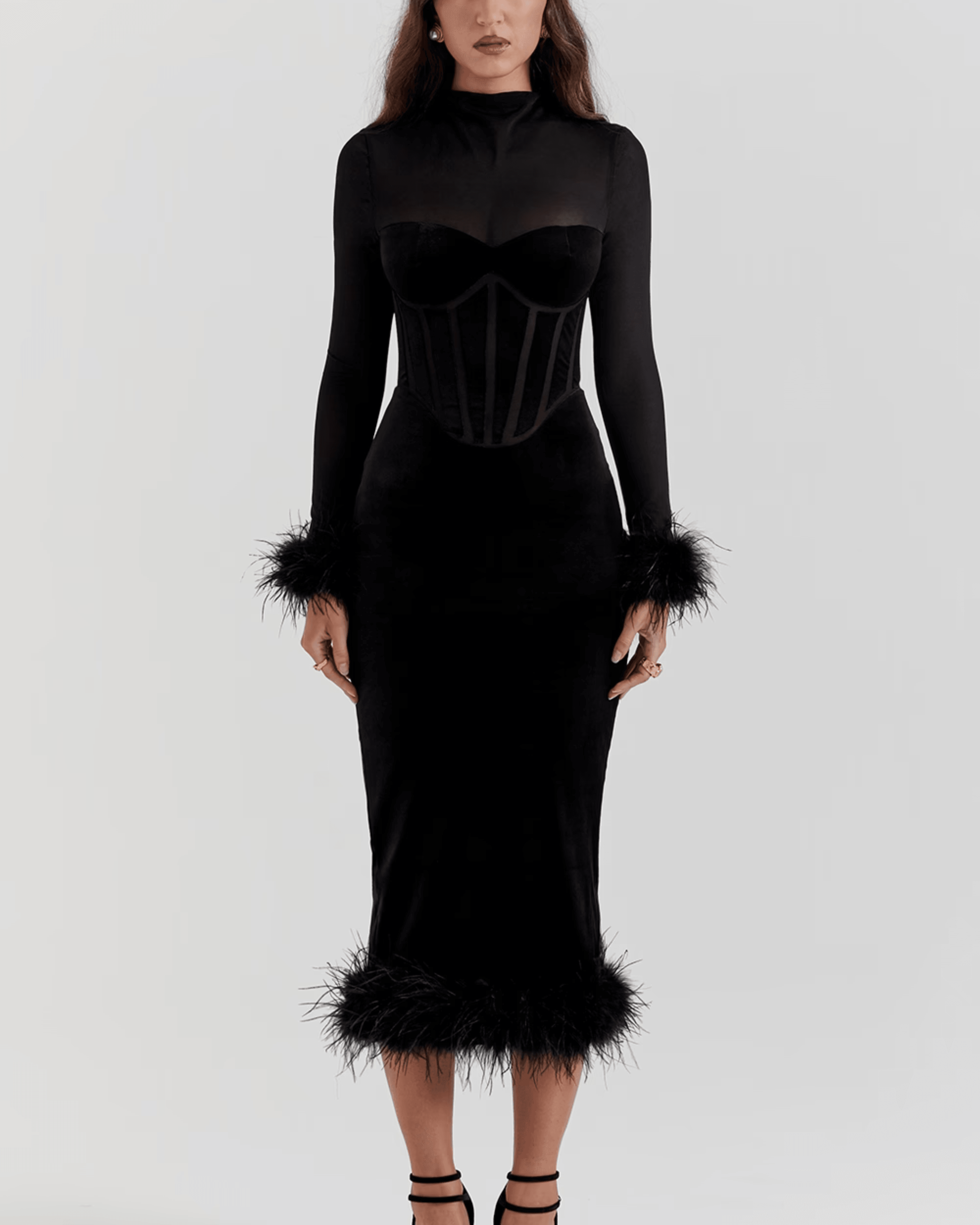 Lianna Black Velvet Midi Dress - Endless - UAE Rental and Resale for Women's Fashion
