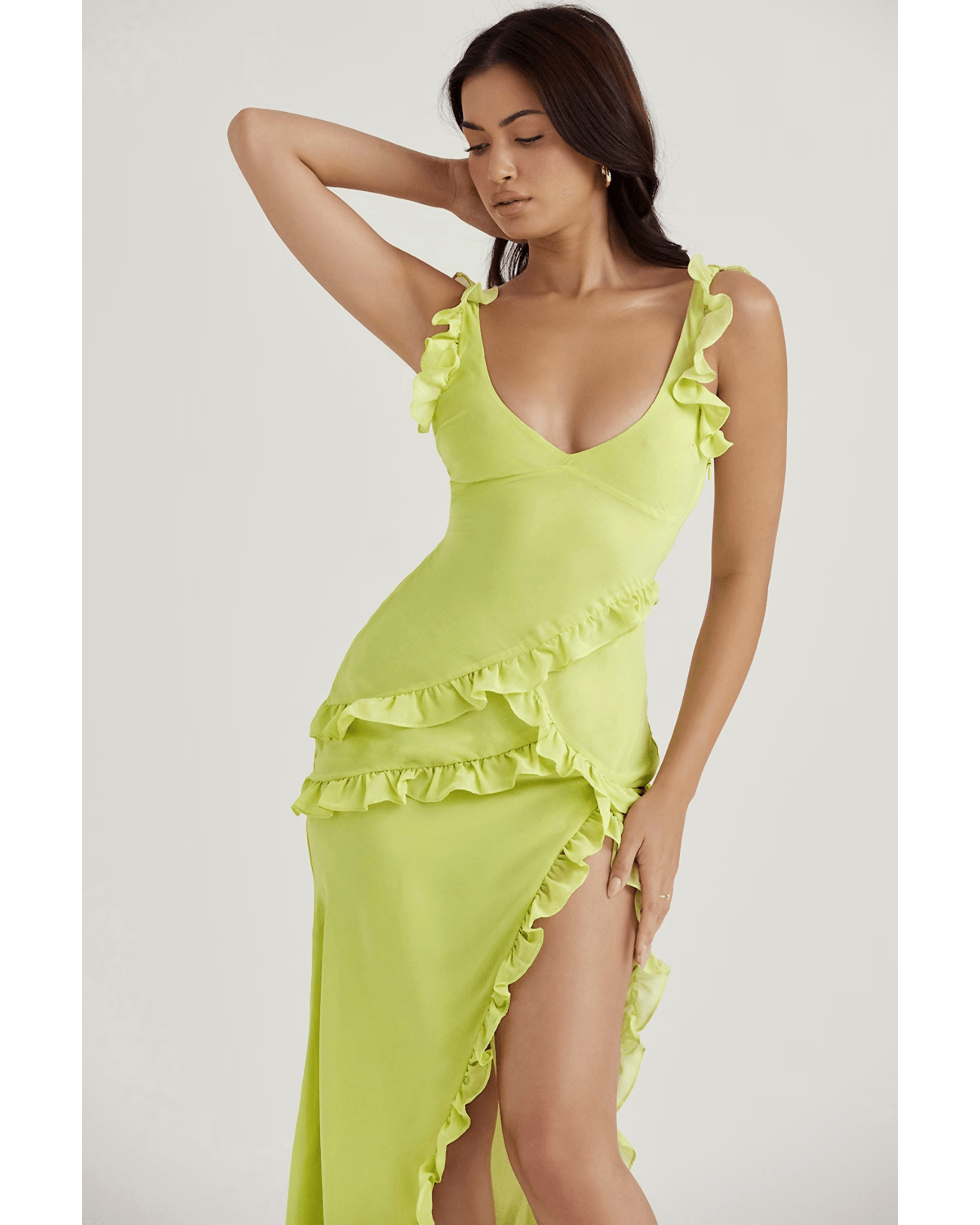 Lime Ruffle Maxi Dress - Endless - UAE Rental and Resale for Women's Fashion