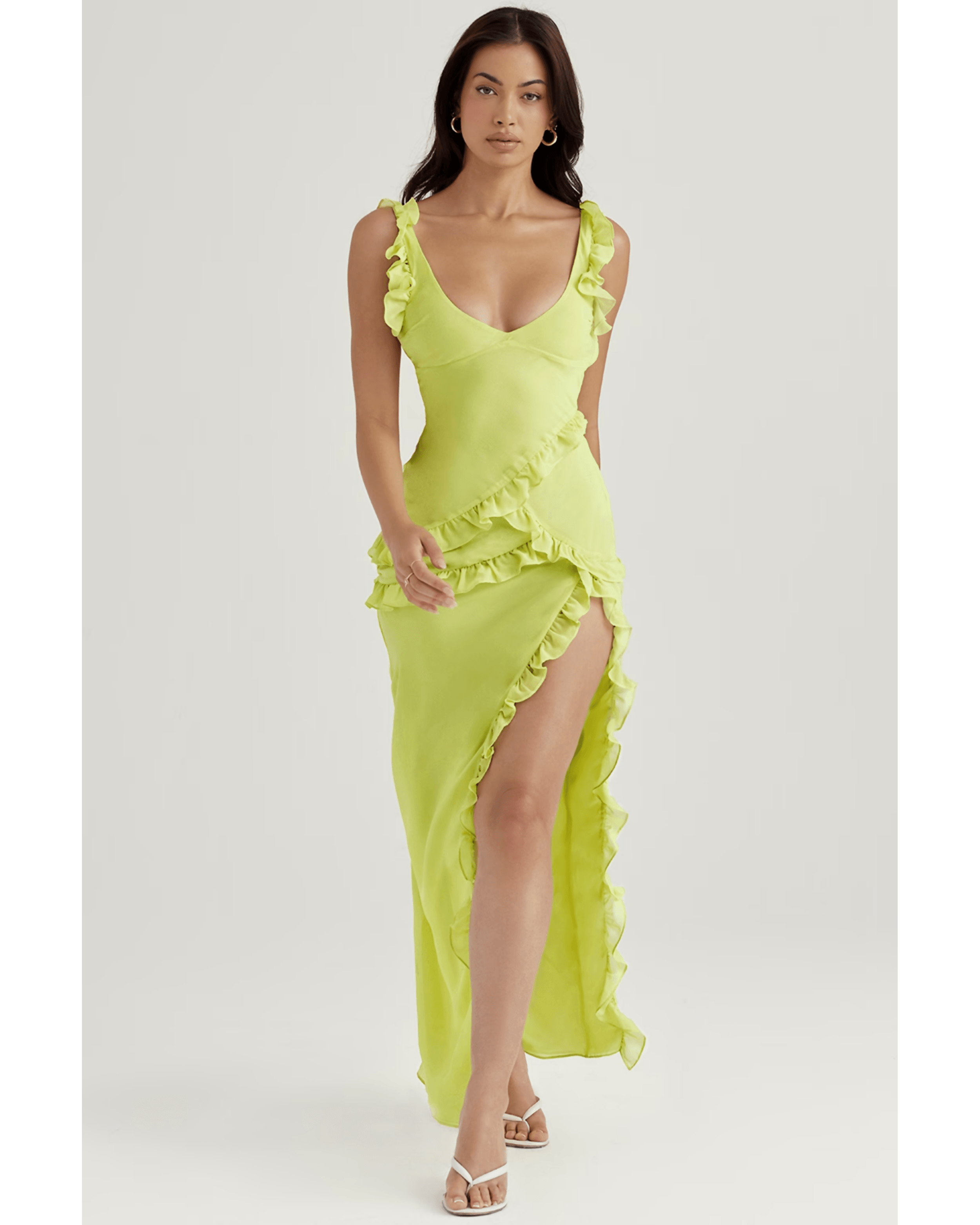 Lime Ruffle Maxi Dress - Endless - UAE Rental and Resale for Women's Fashion