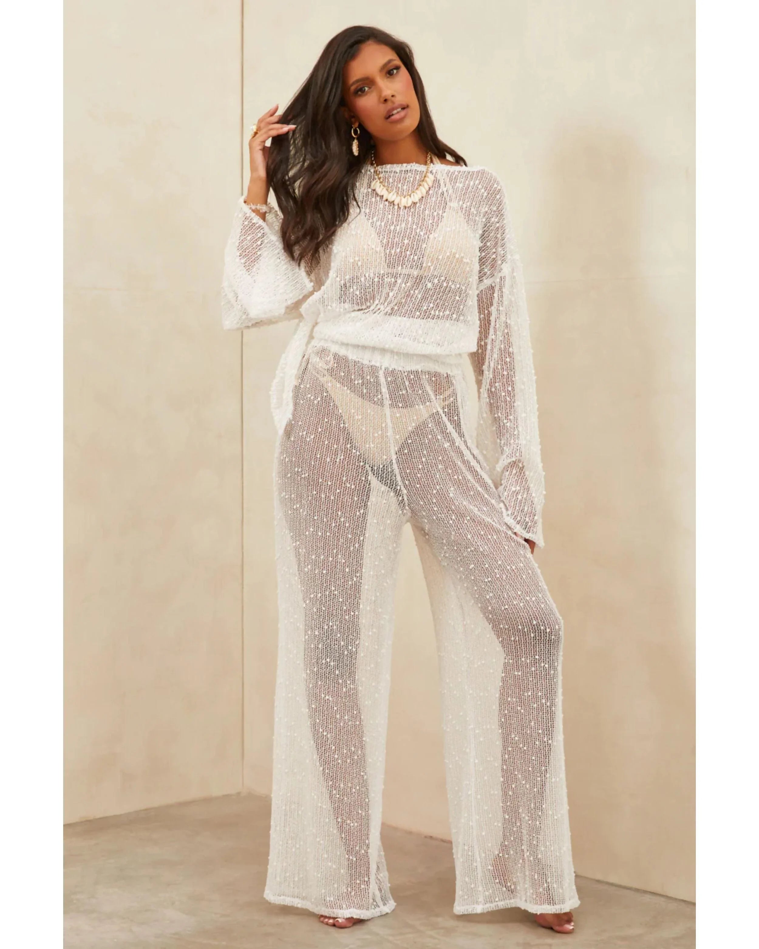 Litore Knitted Pants White - Endless - UAE Rental and Resale for Women's Fashion